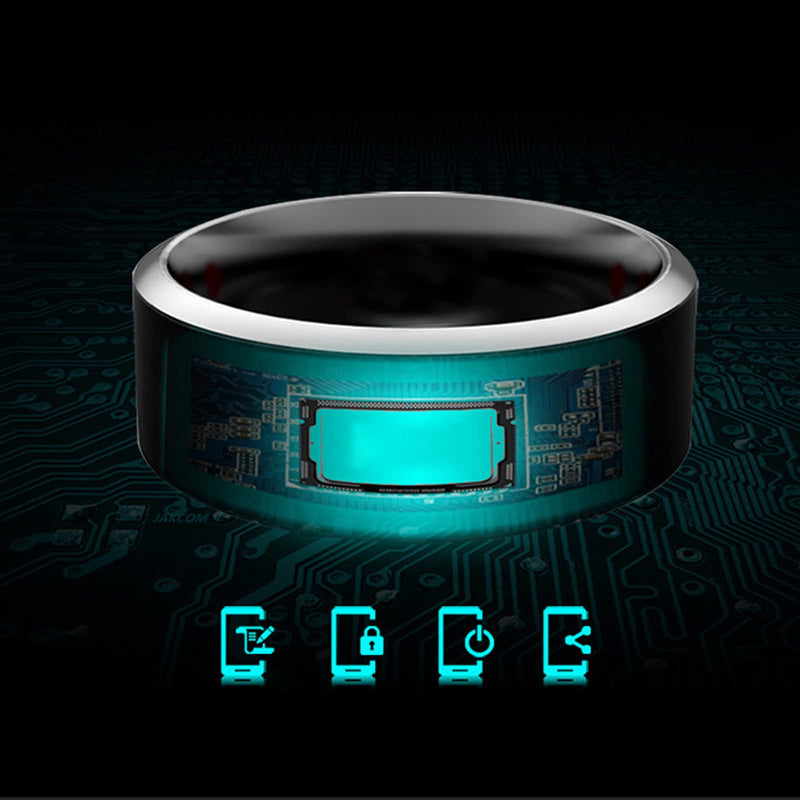 Waterproof Tungsten Steel NFC Forum Type 2 215 496 Bytes Chip Universal for Mobile Phone All-Round Sensing Technology Wearable Smart Ring（Black Gold Tungsten NFC ring-22mm） black gold-22mm