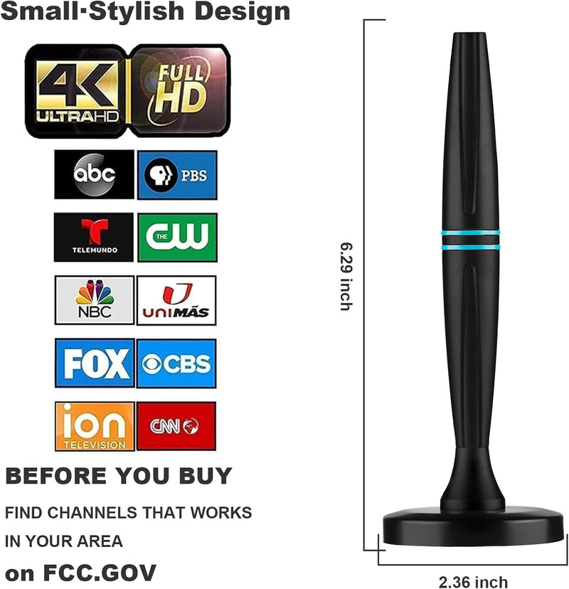 Lyrwihn TV Antenna Indoor, Antenna for Smart TV, Support 4K 1080p with Signal Booster for Local Channels, Long Range Reception - Cable Length 18ft (Dark Grey) Vertical