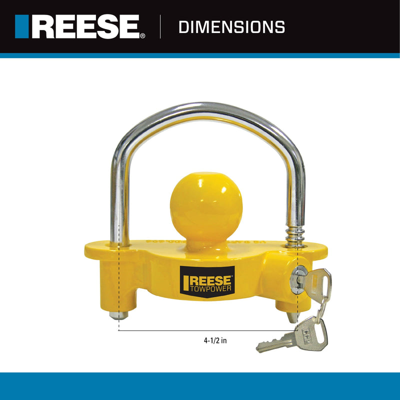 [AUSTRALIA] - REESE Towpower 72783 Coupler Lock, Adjustable Storage Security, Heavy-Duty Steel, Yellow and Chrome ( Universal Fit) 1-7/8" Universal Trailer Coupler Lock 