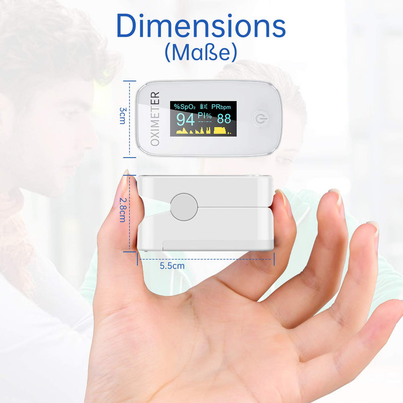 Finger Pulse Oximeter with Alarm, Ideal for Quick Oxygen Saturation (SpO2) Results, OLED Display, Simple Pulse Monitor for Adults, White YMB201