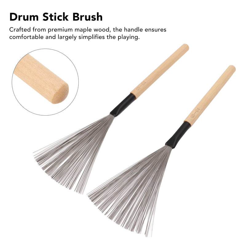1 Pair Drum Stick Brushes,Maple Wooden Handle Drum Wire Brushes For Rock Band, Jazz Folk, Drummers,Beginners, Students(Wood) Performance Accessory