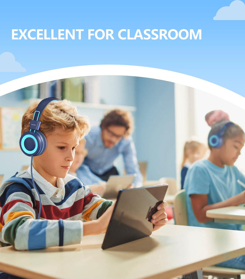 [AUSTRALIA] - Upgrade USB Type C Kids Headphone for School, 94dB Safe Volume Limited, HD Stereo Sound, Foldable Lightweight On-Ear Headphones for Boys/Girls/Students/Tablet/Travel (Dark Blue) Dark Blue 