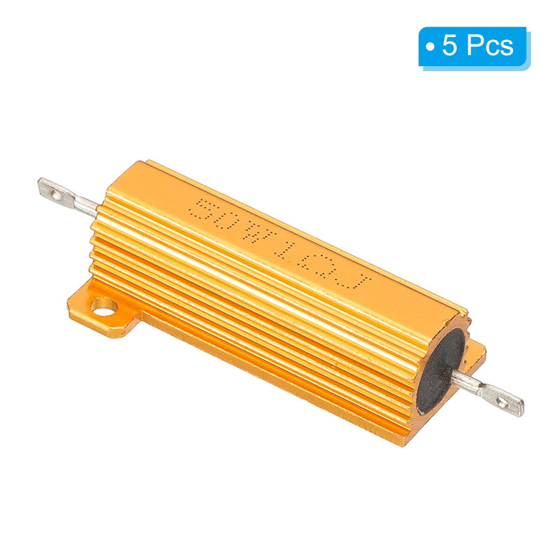PATIKIL 50W 1 Ohm Aluminum Shell Resistor, 5 Pack Aluminum Housing Resistor Housed Case Wirewound Resistors Screw Tap Power Resistor 5% Tolerance, Golden