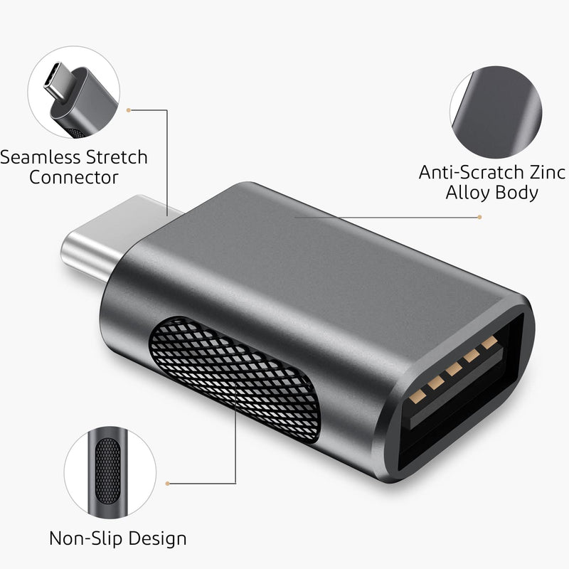 Upgrade 10Gbps USB C to USB 3.0 OTG Adapter (4 Pack), AuviPal USB Type C Male to USB A Female, Thunderbolt 4/3 to USB Converter for MacBook Pro/Air, iPad, iMac and More Type C Devices - Space Grey