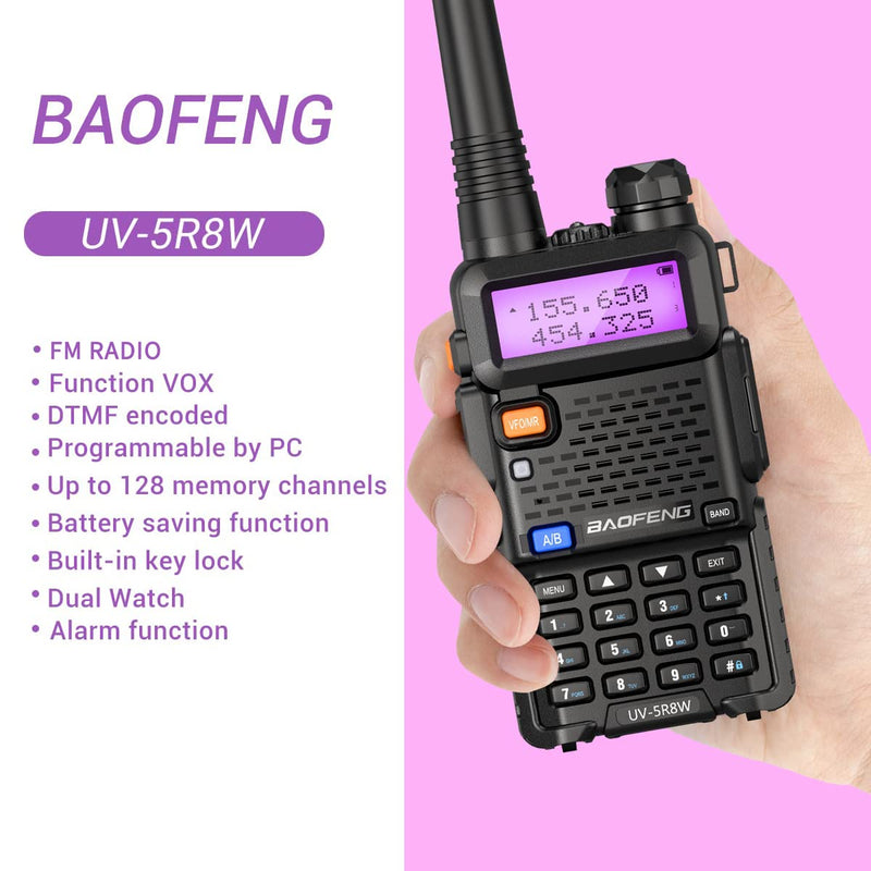 BaoFeng UV-5R 8W Ham Radio Long Range UV5R HandheldDual Band Walkie Talkies Two Way Radio Portable Tri-Power Radio(Black-8W 1Pack) Black-8W 1Pack