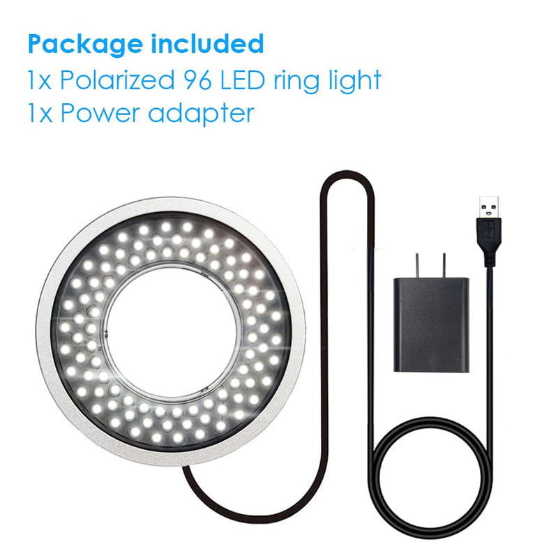 Polarized Microscope Light Anti Glare LED Ring Illuminator, USB Adjustable 96 LED Ring Light for Industry Monocular Binocular Trinocular Stereo Microscope Camera for PCB Repair 96 Polarized