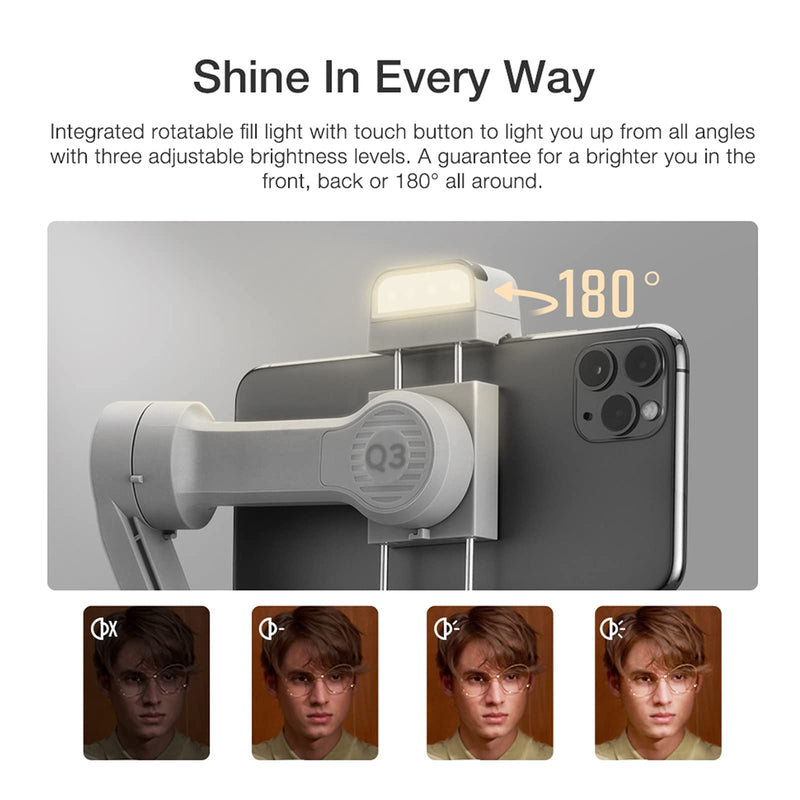 [AUSTRALIA] - Zhiyun Smooth-Q3 Gimbal Stabilizer for Smartphone Android Cell Phone iPhone Zhi yun q 3-Axis Handheld Gimble Stick w/Tripod Stand LED Fill Light for Tiktok YouTube Vlog Video Kit Face/Object Tracking Standard 