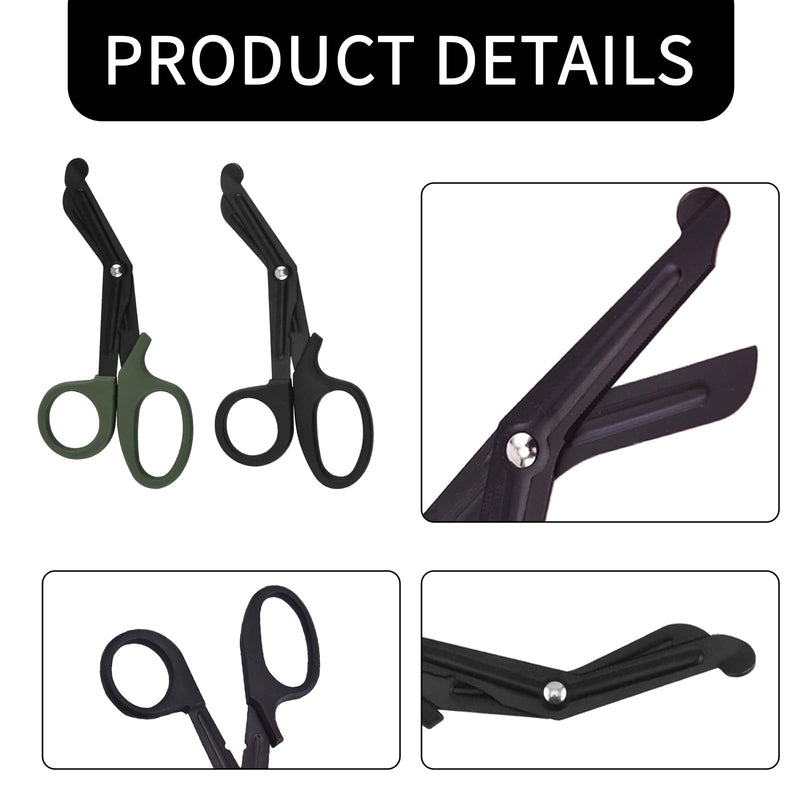Pack of 2 Bandage Scissors, Bandage Scissors, Nurse, Dress Scissors, Emergency Service, Medical Scissors, Stainless Steel, Suitable for Rescue (Green, Black)