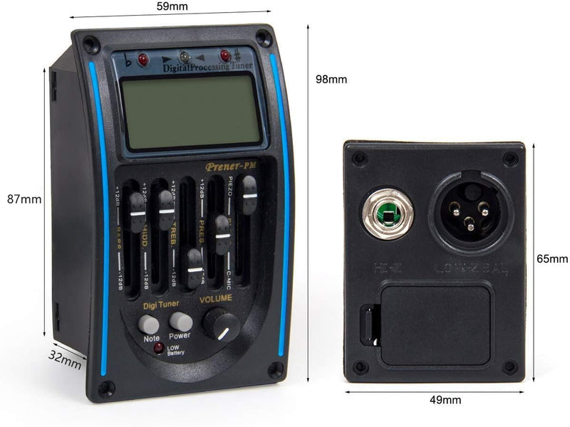 Acoustic Guitar Preamp Pickup Tuner 5 Band PRENER-PM Equalizer Pickup Tuner Piezo Pickup Set with Mic LCD Display