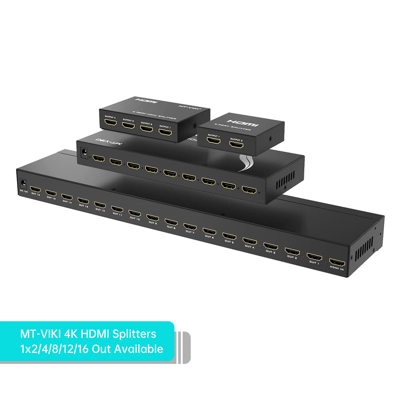 MT-ViKI HDMI Splitter 1 in 4 Out, 1x4 Power HDMI Splitter 4 Ports w/AC Adapter, 4Kx2K@30Hz 3D Full HD Distributor for PS4 Fire Stick HDTV