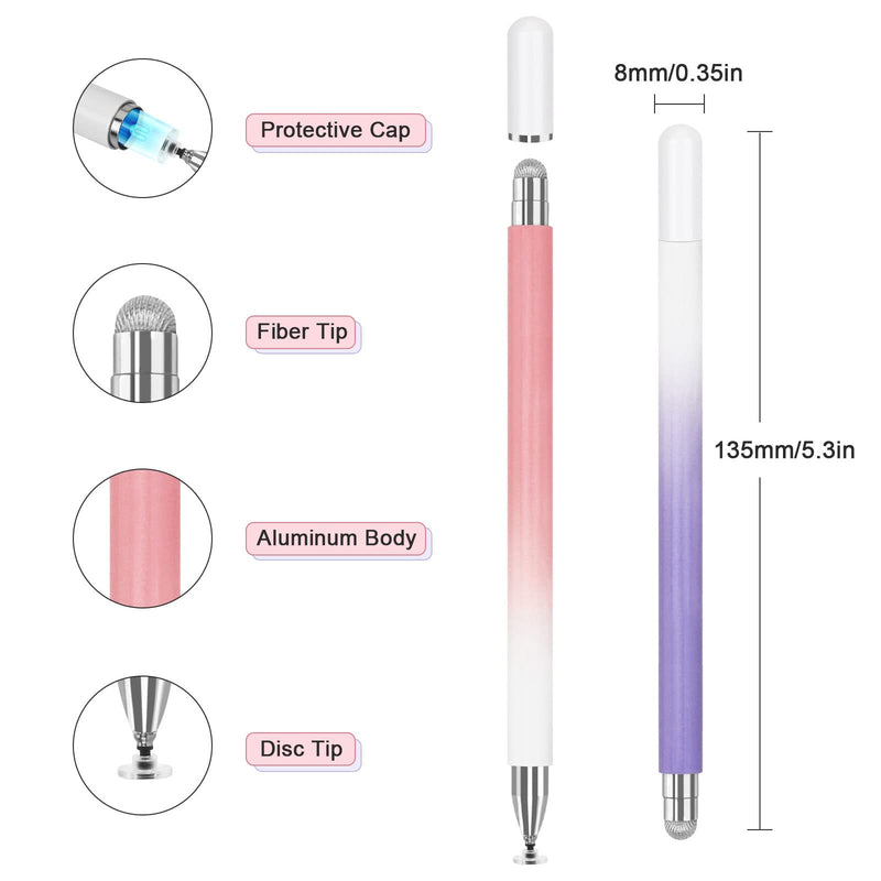 Stylus Pen for iPad (2 Pcs), Universal Touch Screens Stylus Pens High Sensitivity Disc & Fiber Tip Pencils Compatible with Apple/iPhone/iPad/Android/Tablets and All Capacitive Touch Screens Dream Pink/Dream Purple