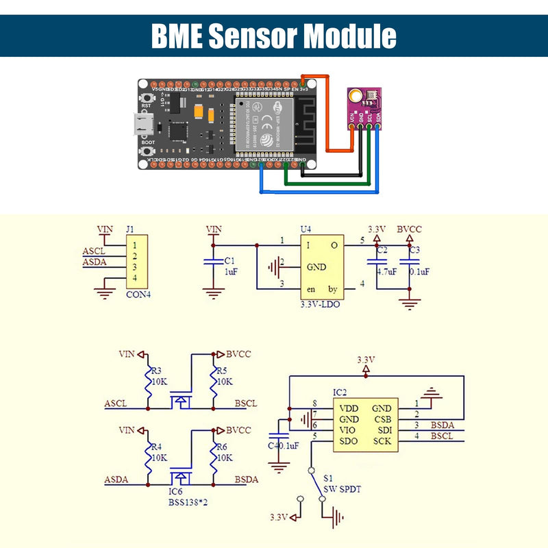 BME 5V Altimeter Module Binghe Pack of 2 BME High Precision Atmospheric Pressure Sensor Module IIC I2C SPI Interface DC 1.8-5V Compatible with Arduino Rasp-Pi