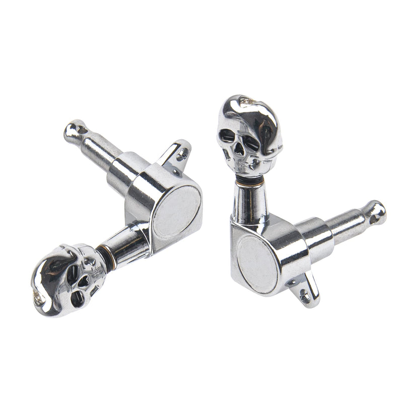 6Pcs Yootones 3L3R Skull Guitar Sealed-gear Tuning Pegs Machine Head Knobs Machine Head Tuners Compatible with Electric Guitar Acoustic Guitar Parts (Silver)