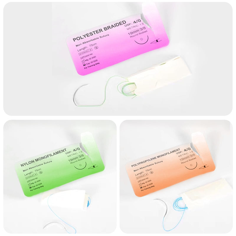 [AUSTRALIA] - Pack of 24 Suture Material with Exercise Needles, Refill Pack for Surgical Suture Set, Ideal Suture Exercise Thread for Students, Needle and Thread Set, Wound Suture Kit Addition, Ideal Suture 