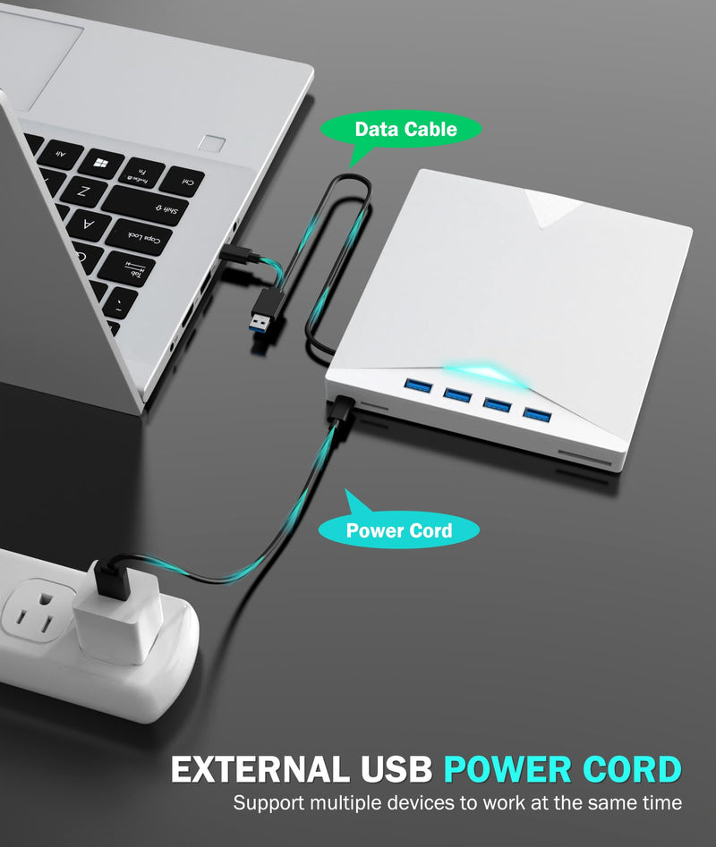 [AUSTRALIA] - External CD/DVD Drive for Laptop PC,8 IN 1 LED Portable DVD Drive CD Burner CD-ROM DVD-/+RW Writer Reader with TF/SD Card Slots,USB 3.0 DVD Drive External,Compatible with Mac,Windows 11/10/8/7,Linux White 