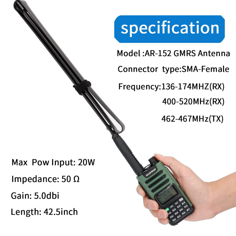 ABBREE GMRS Radio Antenna 42.5-inch SMA Female CS Tactical Antenna for Baofeng UV-5R AR-152 UV-82 BF-888S and GM-15 Pro GMRS GM-5RH TD-H3 Radio Antennas