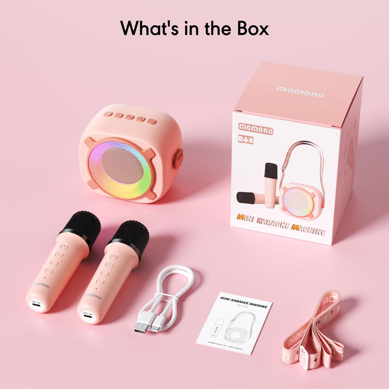 Siren K1 Mini Karaoke Machine for Kids, Portable Bluetooth Speaker with 2 Wireless Mics & Party Lights, Magic Voice Effects for 3-12 Year Old Girls & Boys (Pink)