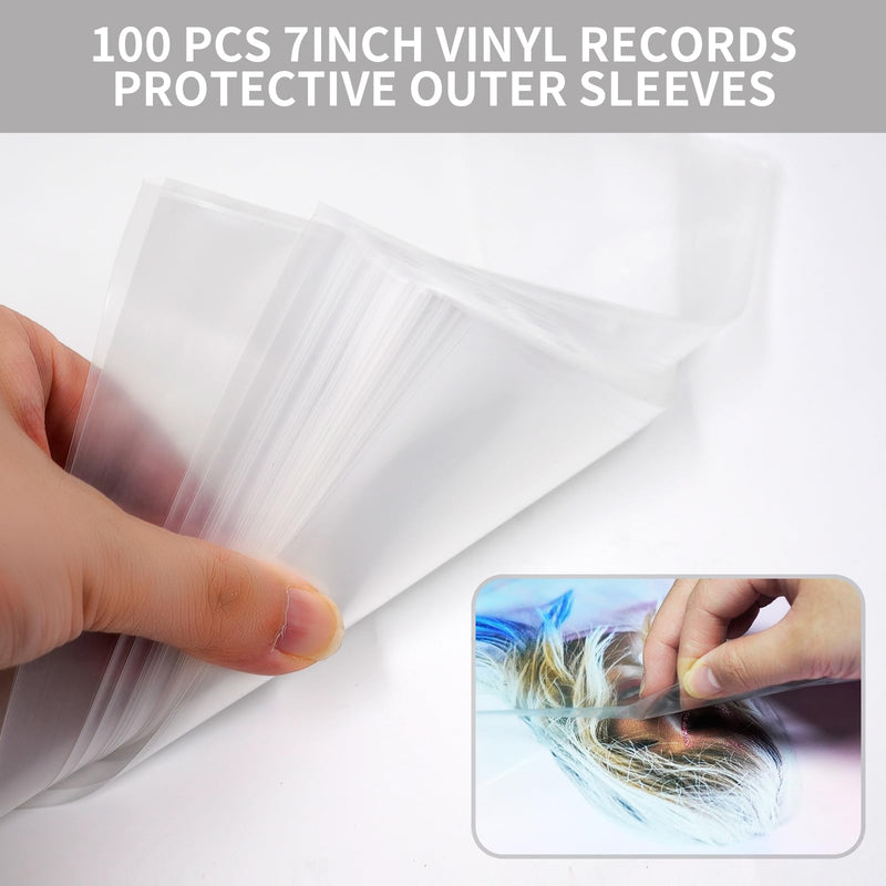 7” Inch Vinyl Record Outer Sleeves 100 Pcs Crystal Clear Album Sleeves for Vinyl Record Dust Prevention，Protection, Collection Acid Free and Anti-Static EP Sleeves