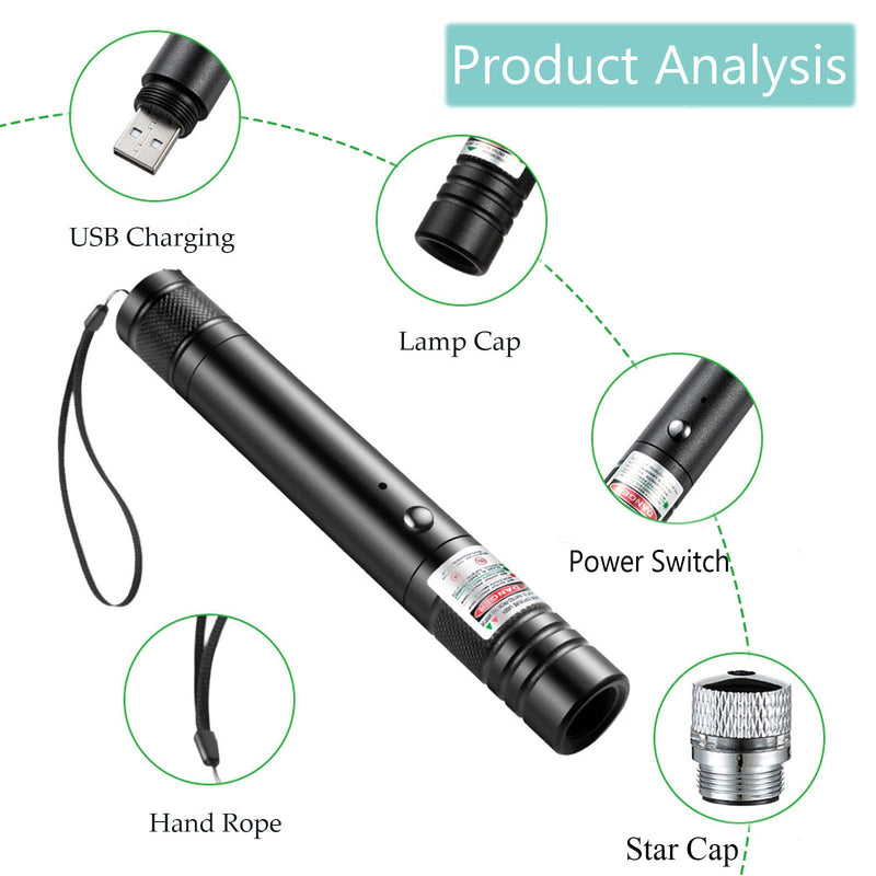 [AUSTRALIA] - Green Laser Pointer, Long-Range high-Power Laser Pointer, Adjustable Mode, 2000 Meters Handheld Laser Pointer, Suitable for Camping, Hiking, Emergency, USB Charging 