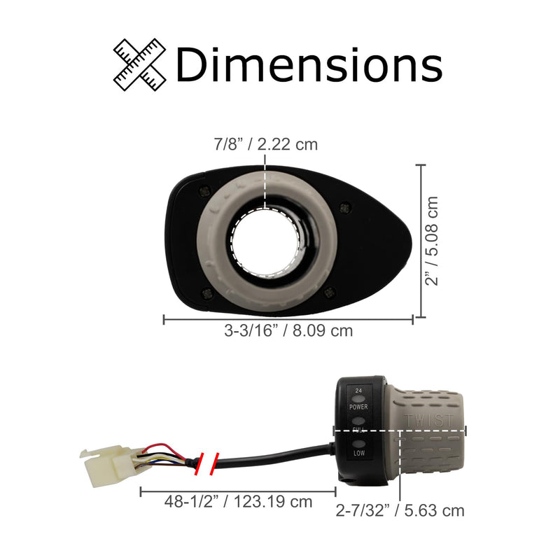 AlveyTech 24 Volt Speed 6-Wire Twist Grip Throttle with 48" Wires - Replacement for The Razor Pocket Mod Series (V13-44) Electric Scooter, Dirt Scooters, Speed Controller, Battery Power Parts
