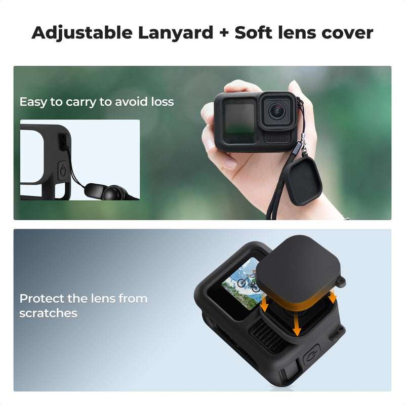 K&F CONCEPT Silicone Sleeve Protective Cover Compatible with GoPro Hero 13 Black, Battery Side Lid + Screen & Lens Protectors & Lens Caps & Lanyard Action Camera Accessories Kit