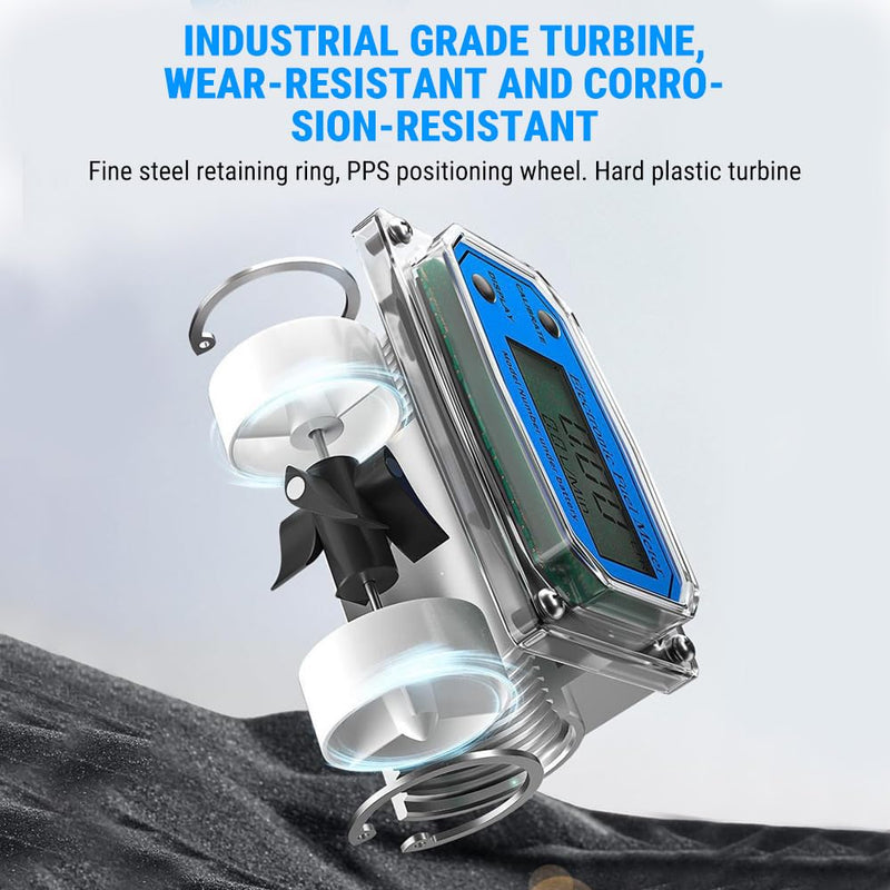 Uadme Flow Meter 15-150L/min 1" NPT Diesel Flow Sensor Mini Digital Turbine Flowmeter for Diesel Kerosene Petrol Shows Current and Cumulative Flow Blue