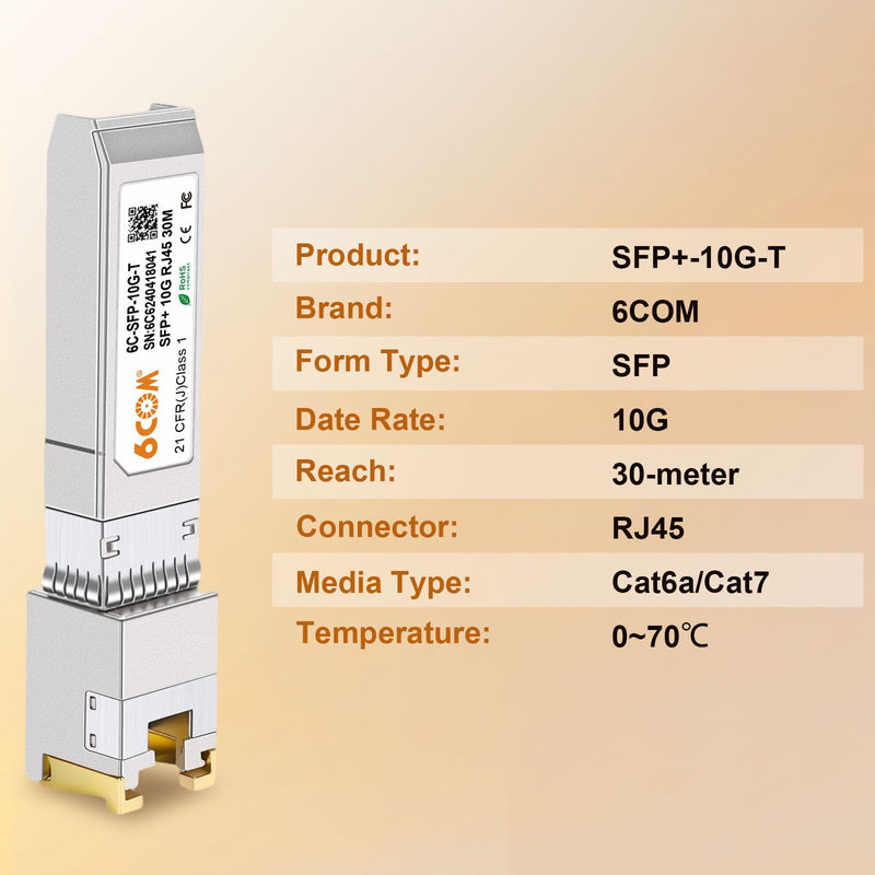 2Pack 10Gb SFP+ to RJ45 Ethernet Transceiver, 10Gbase-T Copper SFP Module | Compatible Cisco SFP-10G-T-S, Ubiquiti uacc-cm-rj45-mg, Netgear, Mikrotik s+rj10, TP-Link, CAT.6a/7, 30m/98.4ft 2 Pack 10GBase-T: 30m