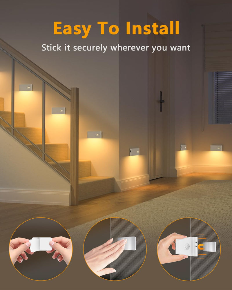 [AUSTRALIA] - WILLED Rechargeable Night Lights, Warm White Motion Sensor Night Lights, Wireless Stair Lights Indoor for Stairway, Hallway, Kitchen, Closet, Cabinet, Bedroom, Kids' Room(8-Pack) 8 Pack 