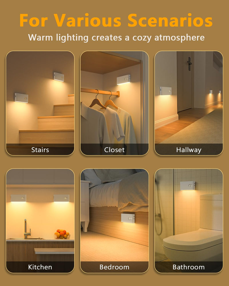 [AUSTRALIA] - WILLED Rechargeable Night Lights, Warm White Motion Sensor Night Lights, Wireless Stair Lights Indoor for Stairway, Hallway, Kitchen, Closet, Cabinet, Bedroom, Kids' Room(8-Pack) 8 Pack 