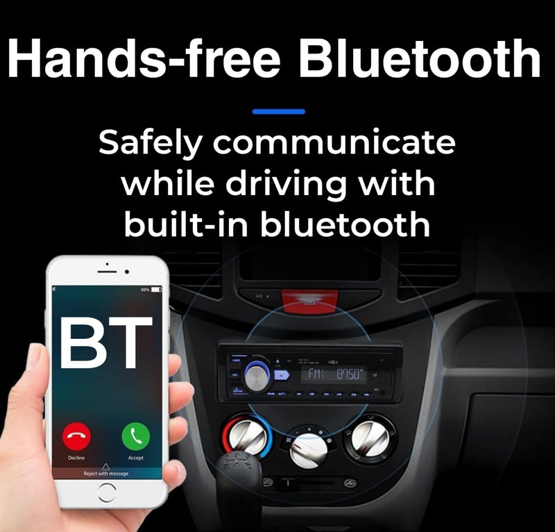 HZEX Car Stereo with Bluetooth and Subwoofer Outputs, Single Din Car Radio, Digital Media Audio Receiver Head-Unit, Fast Charging USB Ports and AM-FM Tuner, 1-Din Multimedia Player Estereo