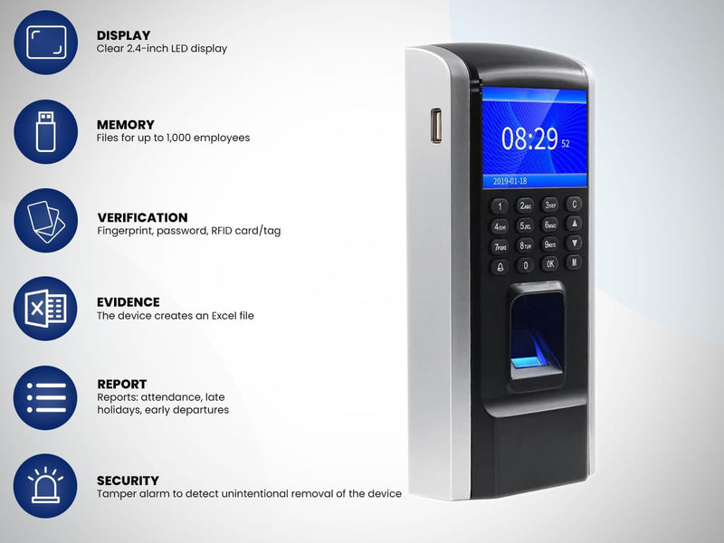 HDWR CTR12 Stamping in the Machine, Time Attendance, Timing Clock with Fingerprint, Password and 125kHz RFID Card System, Scheduling, Employee Time Attendance