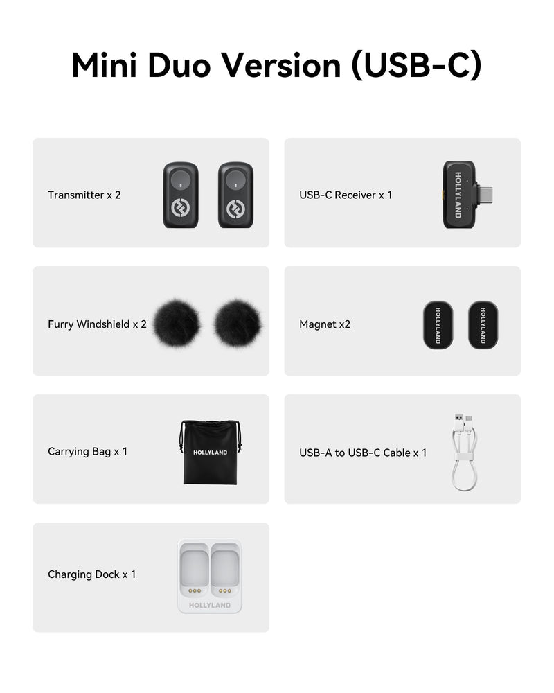 [AUSTRALIA] - Hollyland Lark A1 Wireless Microphone for iPhone & Android, 48kHz/24-bit Studio Audio, 3-Level Noise Cancellation, 200m Range, Magnetic Mini Mic for Video Recording & Live Streaming (2TX + USB-C RX) Black Mini Duo (USB-C RX) 