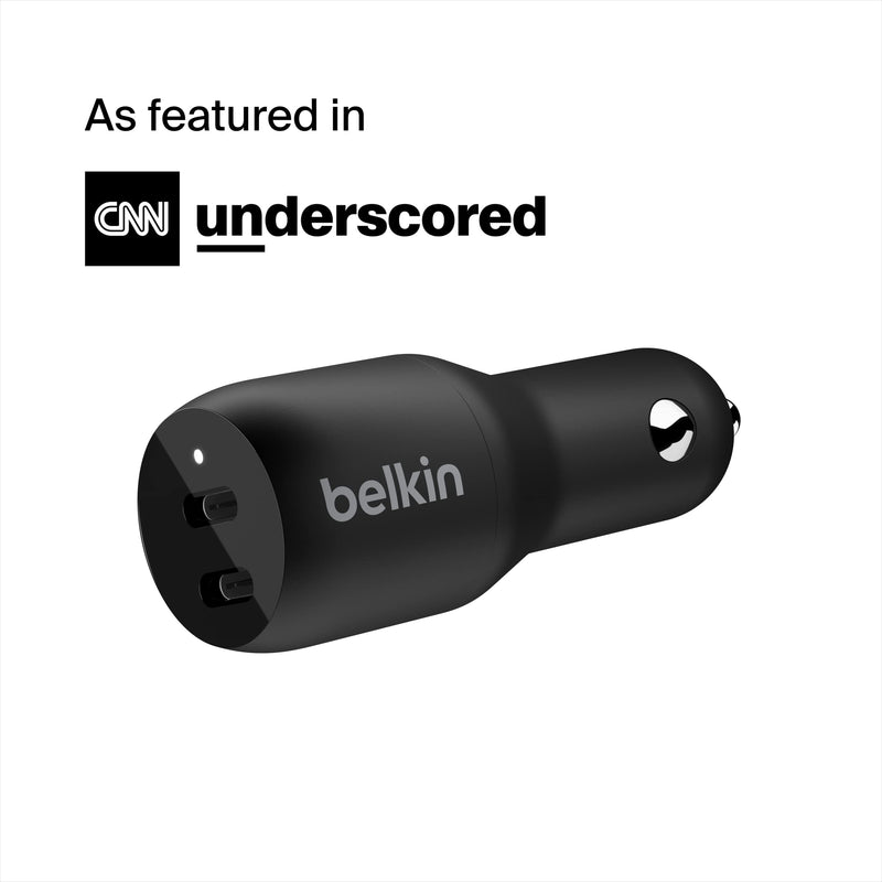 Belkin 36-Watt Dual-USB Car Charger - Power Delivery 2 18W USB-C Ports with PPS Charging Apple iPhone 14, 14 Pro, 14 Pro Max, iPhone 13, 13 Pro, 13 Pro Max Samsung Galaxy, AirPods - USB-C Charger | Two 18W USB-C Power Delivery ports, compatible with iP...