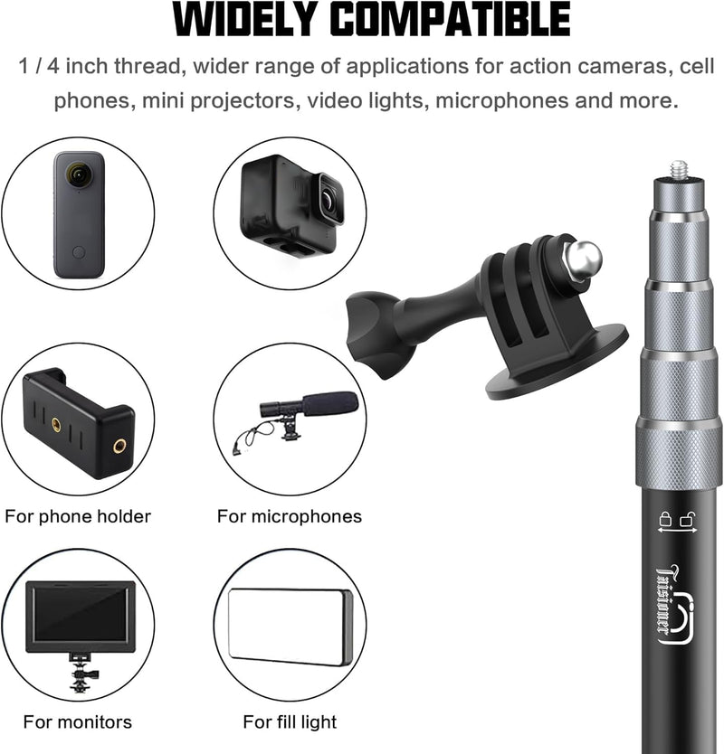 Motorcycle Bike Handlebar Double clamp Mount with 59" Invisible Selfie for insta360 X4/X3/X2/XONE/GO2/3(locking anti-fall version)
