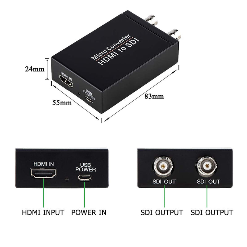 [AUSTRALIA] - HDMI to SDI Converter, HDMI in Two SDI Output SD HD 3G-SDI Video Adapter Auto Format Detection Video Converter Stereo Audio Embedder for Camera HDMI to SDI 