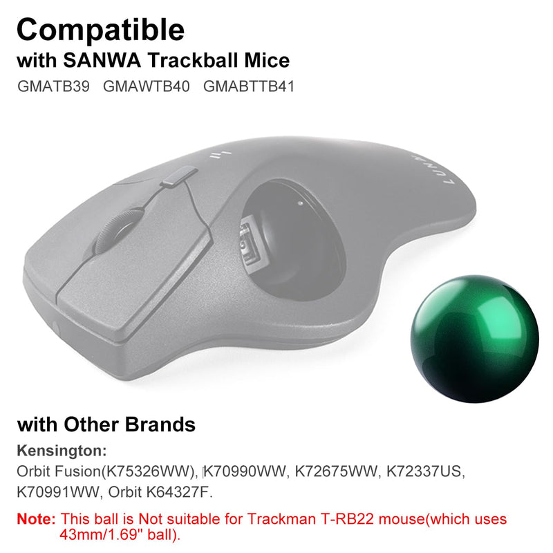 SANWA 2PCS 40mm/1.57in Trackball Replacement Ball for GMAWTB40, GMABTTB41, GMATB39, Kensington Orbit Fusion, and Other Compatible Trackball Mice, Glossy Red + Greenk