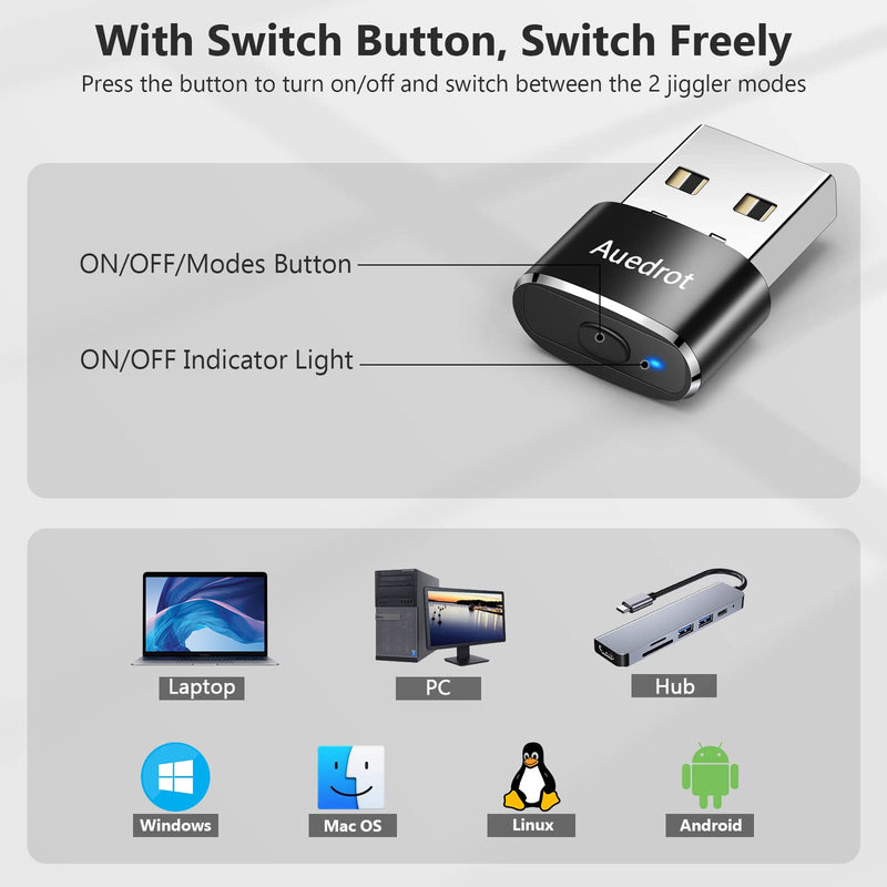Mouse Jiggler Undetectable Metal USB Mouse Mover with Switch Button, Automatic Mini Mouse Shaker with 2 Jiggle Modes, Mouse Simulator, Driver-Free, Plug & Play, Keep Computer/Laptop Awake, Black 1 PCS