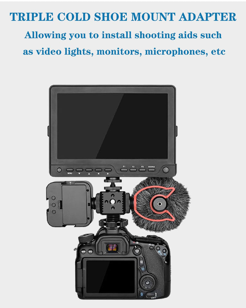 [AUSTRALIA] - Triple Cold Shoe Mount with 1/4"-20 Thread 3 Port Cold Shoe Mount for Microphone LED Flash Light Monitor 