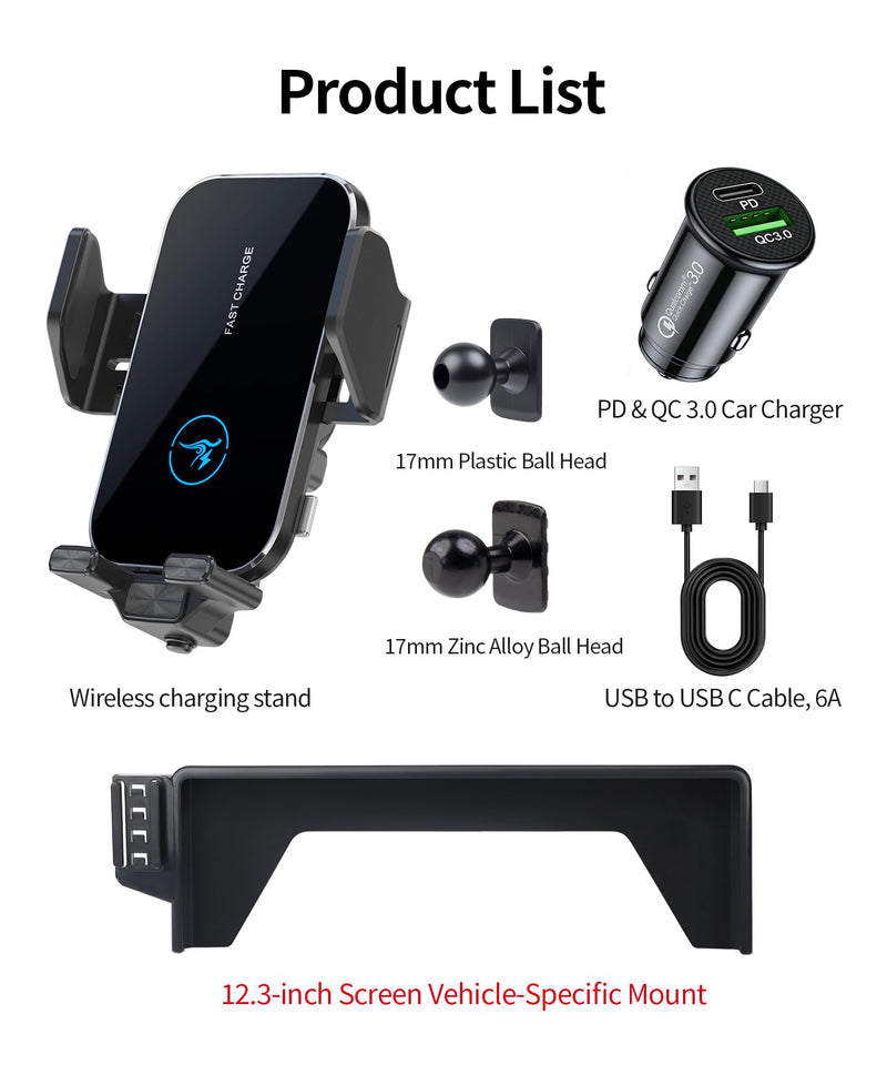 Wireless Charger Car Phone Holder for Honda Accord 2023-2026 12.3" Screen | Auto Clamp Cell Phone Mount Accessories 15W Qi Fast Charging Stand Compatible with iPhone Android,360° Navigation Bracket