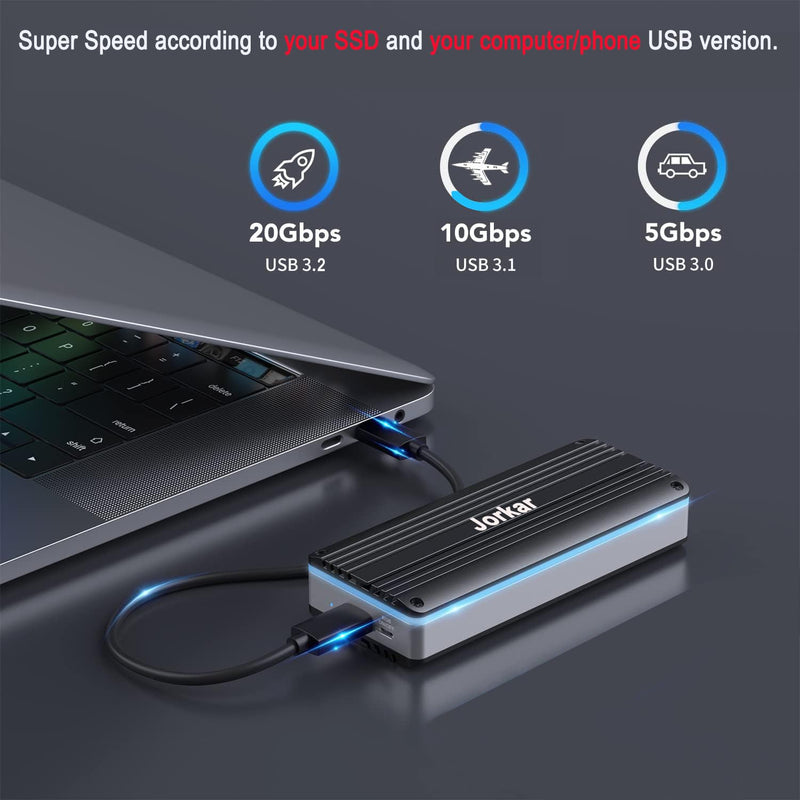External SSD Enclosure USB C 3.2 for 12+16 Pin M SSDs, for Pro mid 2013-2015, Air mid 2013 to Early 2017, Portable Aluminum SSD Adapter with Indicator
