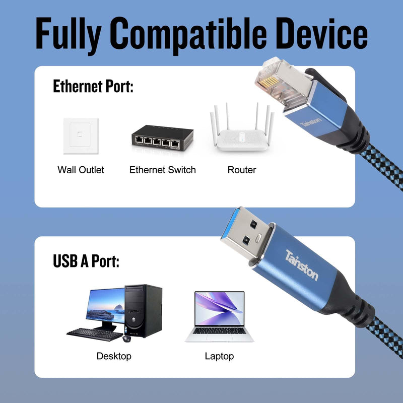 USB to Ethernet Cable, 75Ft USB3.0 A to RJ45 Cable,USB3.0 A to Gigabit Ethernet Cable Compatible Laptop, PC, Switch, Router, Modem and More 75 FT