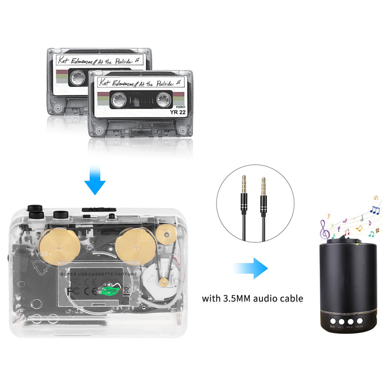Cassette Player-Cassette to MP3 Converter with Tape Converter Software- Auto Reverse ＆Clear Stereo Cassette Tape Player-Built-in Cool Copper Wheel Movement＆Earphone