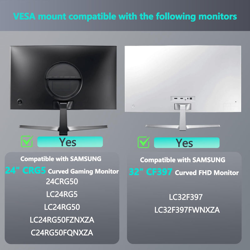 CRG5 VESA Adapter Compatible with Samsung 24" C24RG50, 32" CF397 Monitor | C24RG50 VESA Adapter for 24CRG50, LC24RG5, LC24RG50, LC24RG50FZNXZA, C24RG50FQNXZA 32" CF397 (LC32F397, LC32F397FWNXZA)