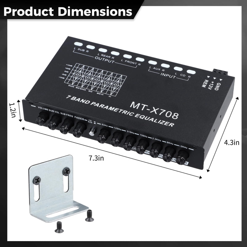 7-Band Car Audio Equalizer, Car Audio Graphic Equalizer, Car Equalizer with Front Rear and Subwoofer Outputs, Adjustable 7 Bands EQ Car Amplifier, 7.3 x 4.3 x1.2 Inch