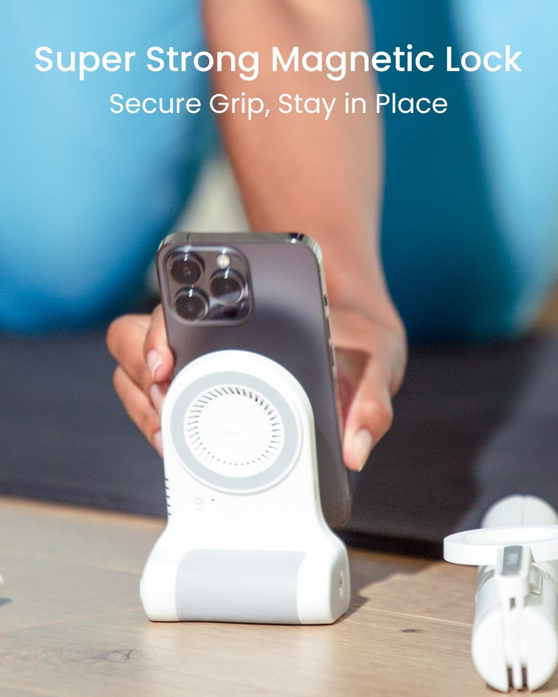 [AUSTRALIA] - KraftGeek Magnetic Phone Stand Camera Grip with Wireless Charging & Bluetooth Shutter, Stand for iPhone, Ergonomic Handle for Vlogging, Selfies & Video Calls White 