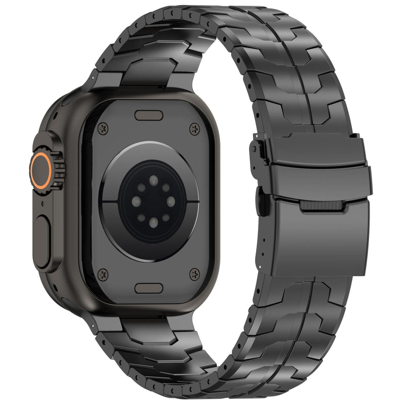 Stainless Steel Watch Band for Apple Watch Ultra, 49mm, 46mm, 45mm, 44mm, 42mm, Black, with Tool-Free Link Removal and Safety Clasp