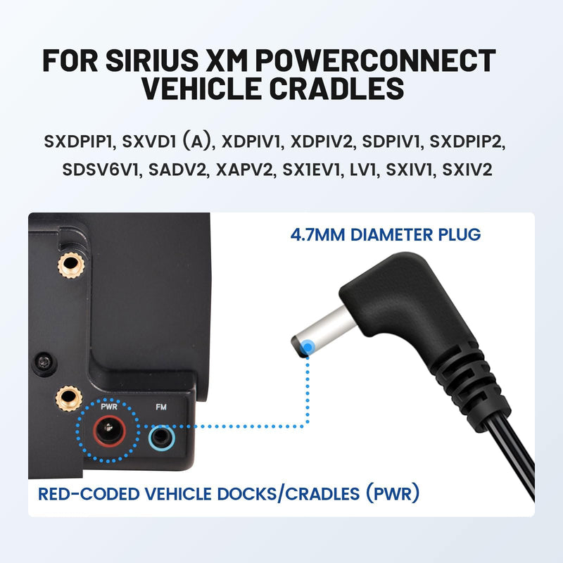 Anina 6.5ft USB Power Cord Cable with 4.7mm Diameter for Onyx Stratus Sirius XM Radio, 5V Charger Connector for PowerConnect Receiver SXDPIP1 XDPIV1 XAPV2 XMP3i LV1 SADV2 XAPV2 SXIV1 SXDV3 Cradle Dock