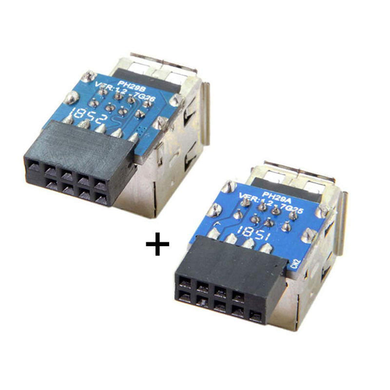 Cablecc 2pcs 9Pin/10Pin Motherboard Female Header to Dual USB 2.0 Female Adapter Vertical Type