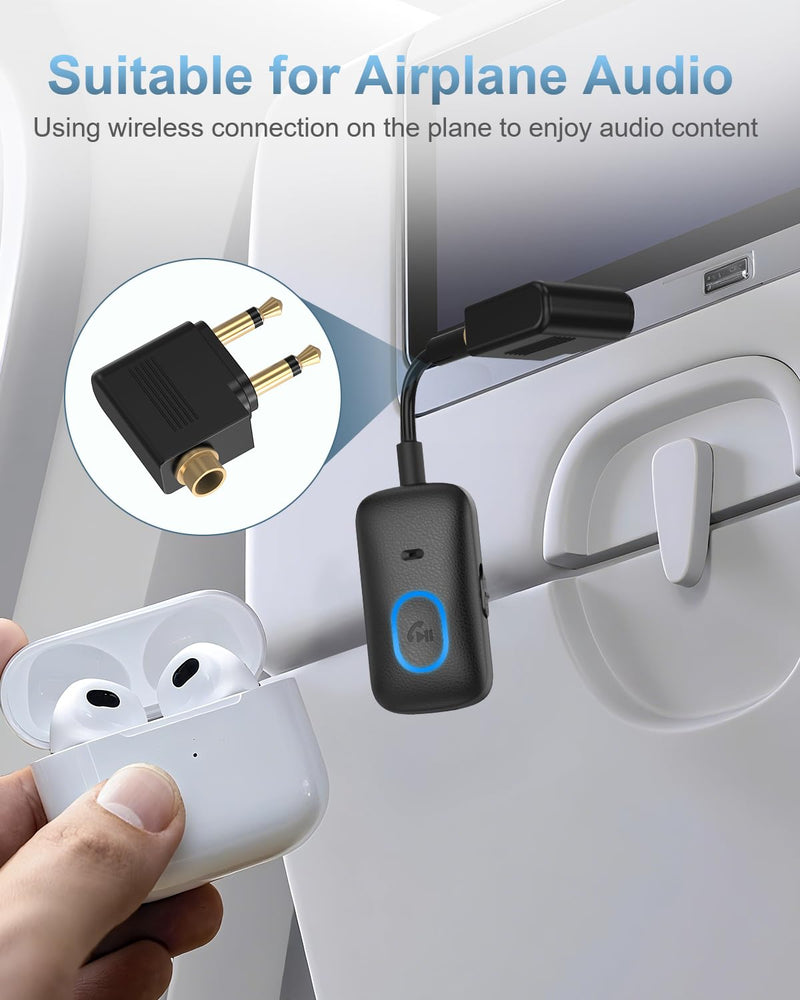 Bluetooth 5.4 Adapter for Car, Upgraded 2-in-1 Aux Transmitter & Receiver with Hands-Free Calls & 180° Swivel Bend, Wireless Audio Adapter for PC, TV, Speakers, Airplane Travel