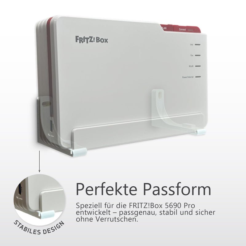 Wall mount for AVM FRITZ!Box 5690 Pro - robust, perfect fit, fibreglass connection (fibre) free, open design for heat dissipation, including drilling template, screws and dowels - made in Germany